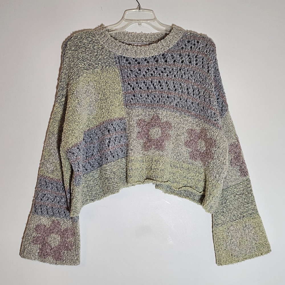 Sincerely Jules Sweater Womens Large Patchwork Floral Knit Pullover‎ Boho